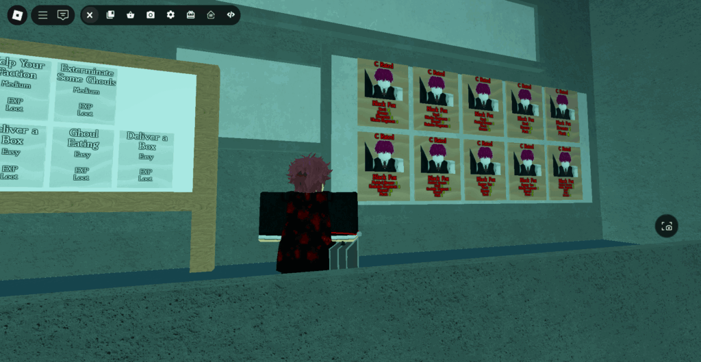 Player looking at the bounty board in CCG Base in Ghoul://Re