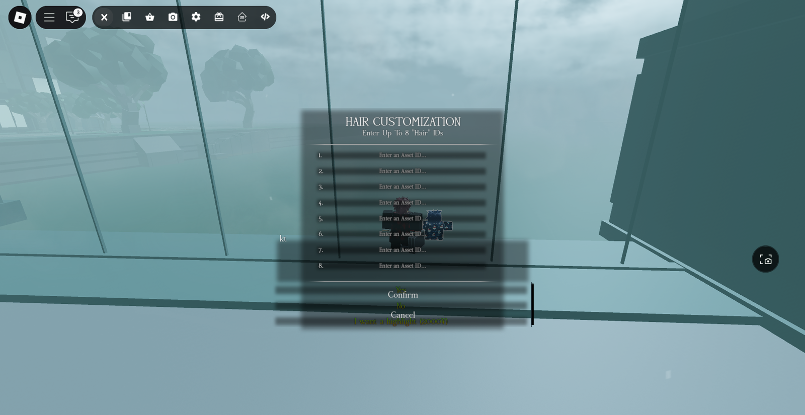 Player interacting with hair customization menu in ghoul://Re