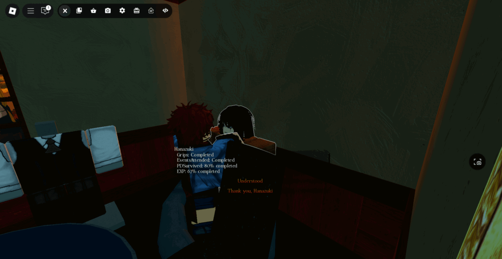 Player checking rank up requirements from Hanazuki in Ghoul://Re