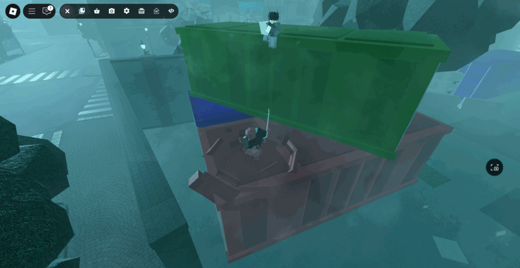 Player jumping on top of the container with his jump critical move in Ghoul://Re
