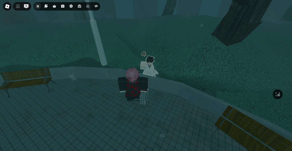 Player standing in front of the Merchant NPC in the Park in Ghoul://Re