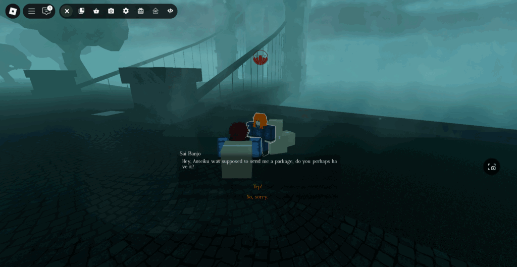 Player talking to Sai Banjoy in order to deliver the package in Ghoul://Re