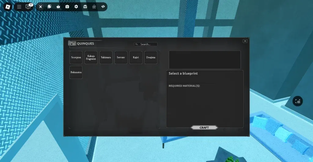 Player interacting with the quinque crafting table in Laboratory in CCG Base in Ghoul://Re