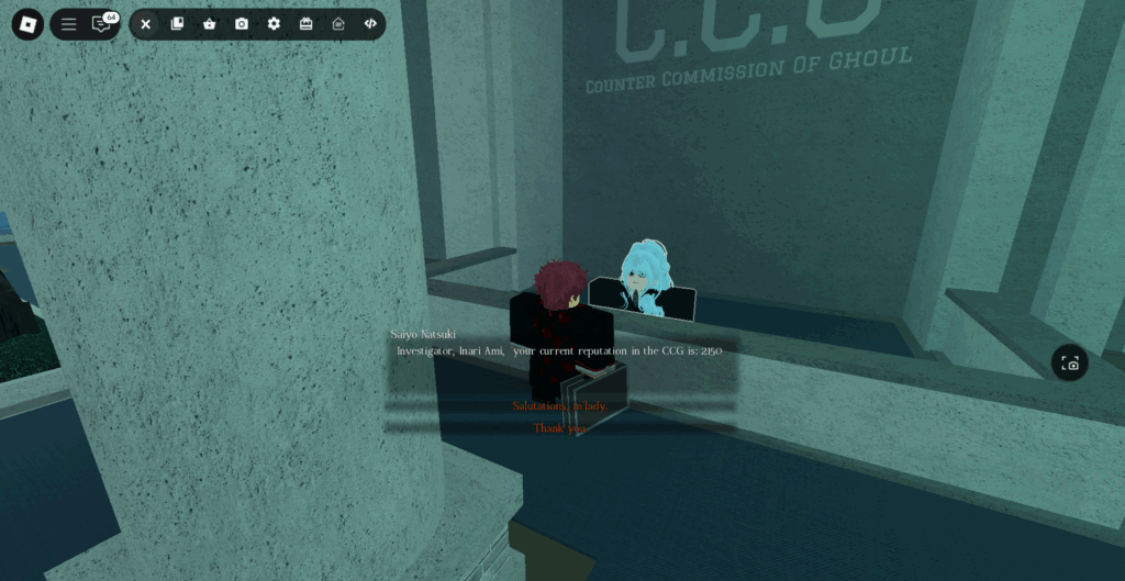 Player checking their reputation with Saiyo Natsuki (CCG) in CCG Base in Ghoul://Re