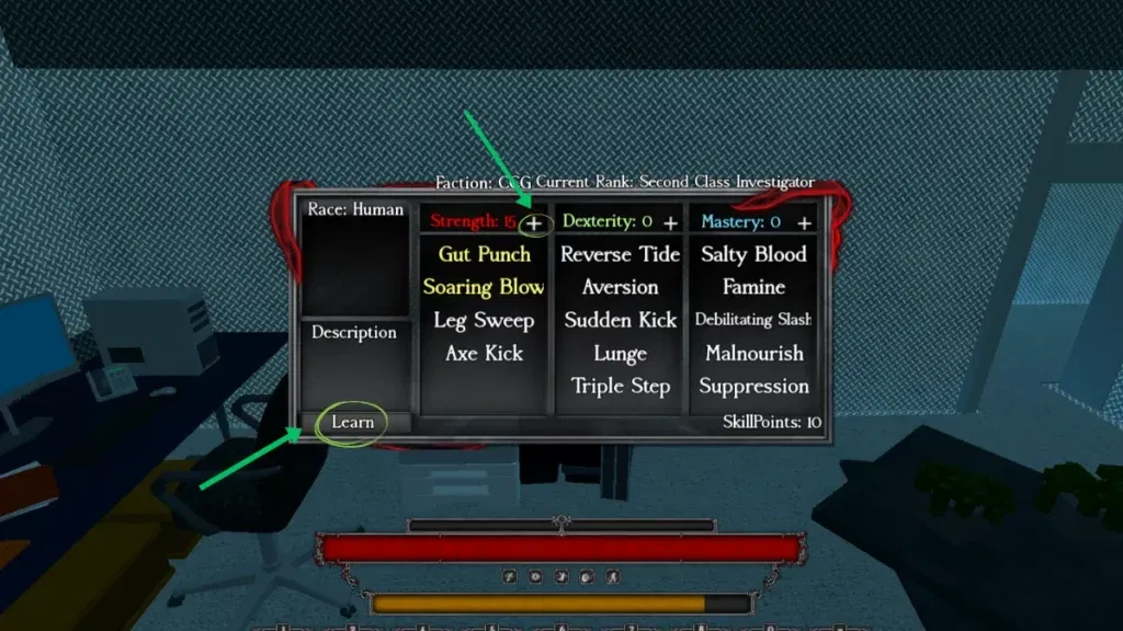 Player learning skill in the skill tree in Ghoul://Re