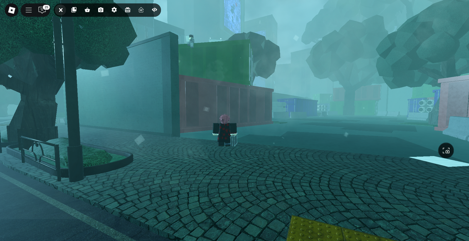 Player looking at the Z npc that is sitting on top of the container in Ghoul://Re