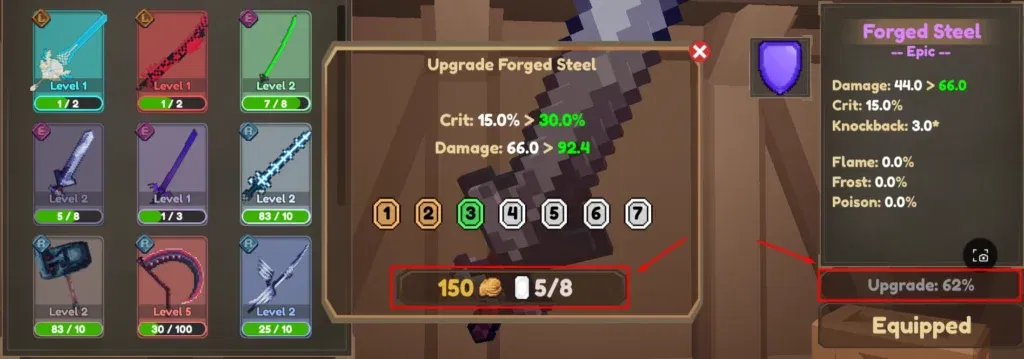 forged steel upgrade in pixel blade