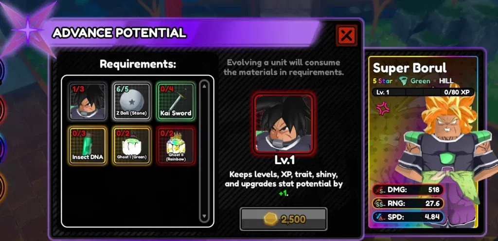 borul evolutoin requirements in all star tower defense x