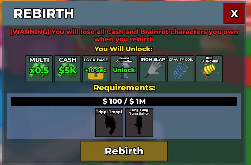 rebirth 1 for steal a brainrot